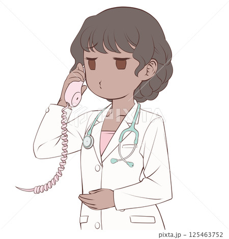 受話器を持って話す褐色肌の女性医師・むくれる 125463752
