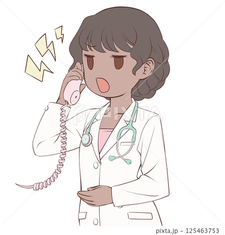 受話器を持って話す褐色肌の女性医師・怒り 125463753
