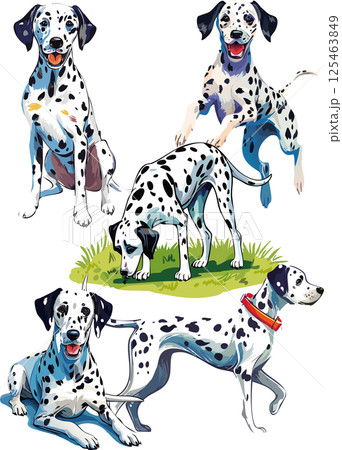 ダルメシアンの水彩画イラストセット 125463849