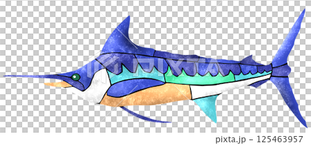 A beautiful mosaic-style cutout illustration of a marine fish, the swordfish 125463957
