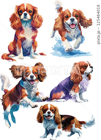 キャバリアの水彩画イラストセット 125464019