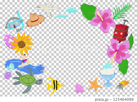 夏日海邊休閒旅行可愛相框素材 125464099