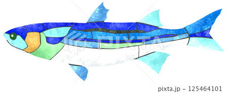 海水魚ボラの綺麗なモザイク画風切り絵イラスト 125464101