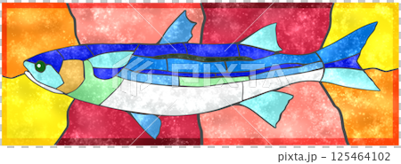 彩色磁磚風格的鹹水魚剪紙插圖,背景為 彩色磁磚風格的鹹水魚剪紙插圖,背景為 125464102