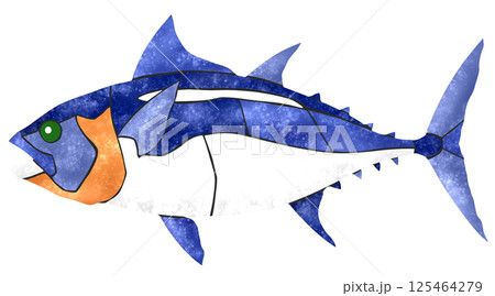 高級魚マグロの綺麗なモザイク画風切り絵イラスト 125464279