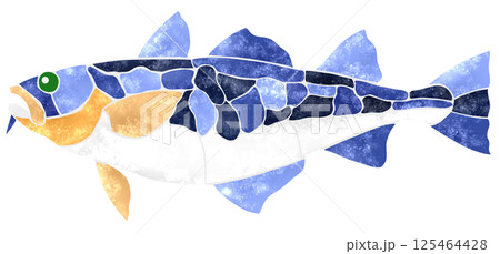 海水魚マダラの綺麗なモザイク画風切り絵イラスト 125464428