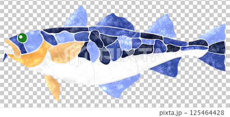 海水魚マダラの綺麗なモザイク画風切り絵イラスト 125464428