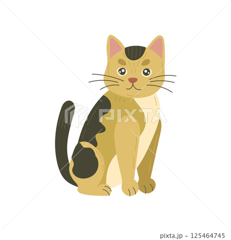 Adorable yellow cat with brown markings and expressive face sits upright with alert ears, ideal for pet illustrations and cozy animal designs Adorable yellow cat with brown markings and expressive face sits upright with alert ears, ideal for pet illustrations and cozy animal designs 125464745