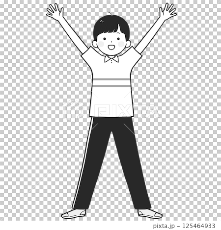 Monochrome illustration of a young man raising his arms Monochrome illustration of a young man raising his arms 125464933