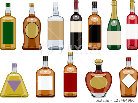 いろいろな種類の洋酒とワインのボトルのセット 125464966