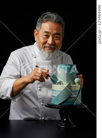 創作ケーキを創る男性パティシエ 125464996