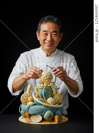 創作ケーキを創る男性パティシエ 125464997