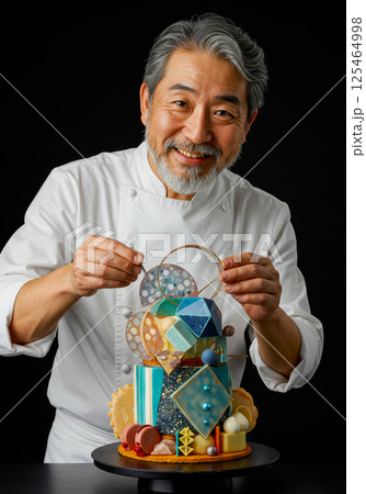 創作ケーキを創る男性パティシエ 125464998