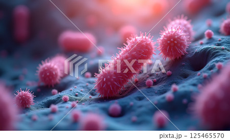 Microscopic View of Bacteria or Virus Cells 125465570