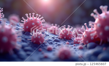 Viral Microscopic Organisms with Pinkish Hue Viral Microscopic Organisms with Pinkish Hue 125465607