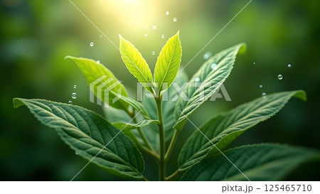 Fresh Plant with Water Droplets, close up view Fresh Plant with Water Droplets, close up view 125465710