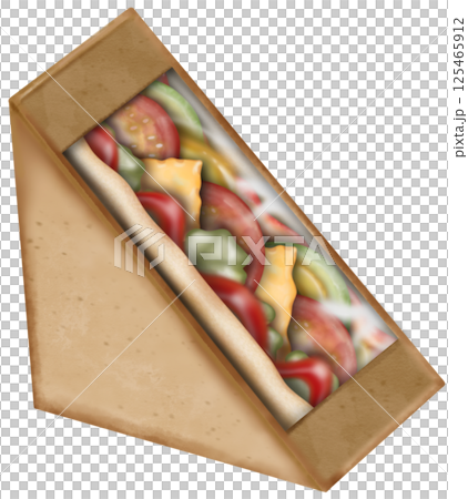 Sandwich colorful hand drawn design elements cute have pieces and ingredients drawn in watercolor.  125465912