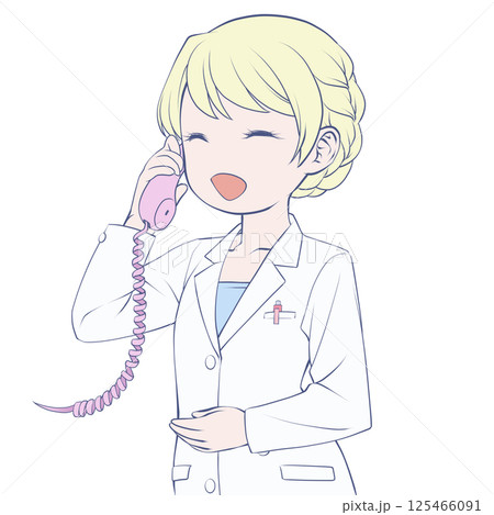 受話器を持って話す金髪の女性薬剤師・笑顔 125466091