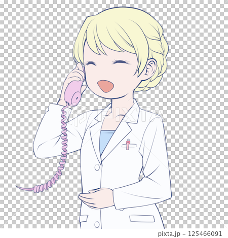 受話器を持って話す金髪の女性薬剤師・笑顔 125466091
