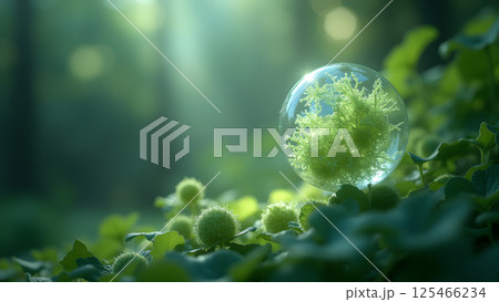Green Sphere: Plant Life Enclosed in Glass Bubble 125466234