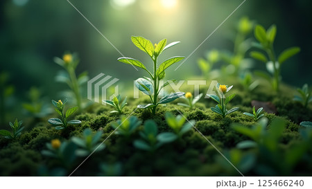 New life sprouting forth in a lush environment New life sprouting forth in a lush environment 125466240