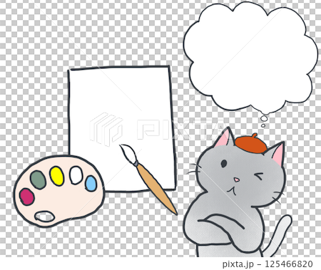 A gray cat thinking about what to draw A gray cat thinking about what to draw 125466820