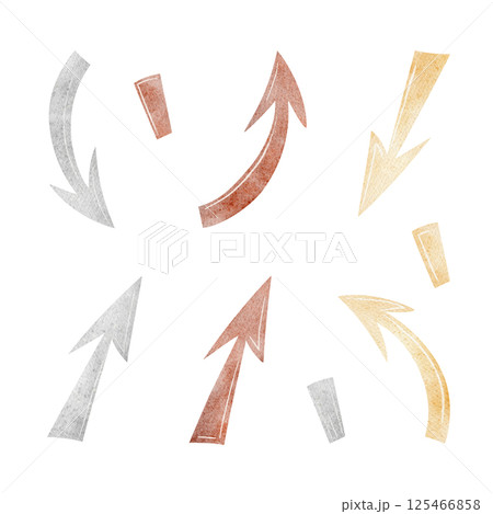 Set of watercolor cursor, arrow, pointer, infographics, symbols. Hand drawn illustration in cartoon children style on isolated background for design of game, card, postcard, invitation, holiday, decor 125466858