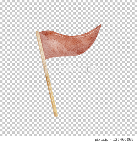 Watercolor illustration red triangular flag. Hand drawn object in cartoon children's style. Clipart on isolated background for design, print, symbol, game, card, car, boy, postcard, decor, holiday Watercolor illustration red triangular flag. Hand drawn object in cartoon children's style. Clipart on isolated background for design, print, symbol, game, card, car, boy, postcard, decor, holiday 125466869