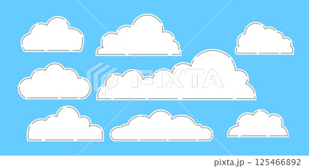 かわいい雲のイラストセット、途切れた破線の縁取り 125466892