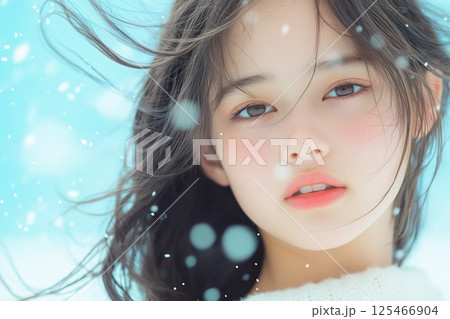 小雪の中の少女 125466904