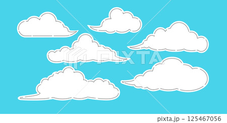 かわいい雲のイラストセット、途切れた破線の縁取り かわいい雲のイラストセット、途切れた破線の縁取り 125467056