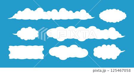 もこもこしたタイトルフレーム、雲、長い吹き出しセット 125467058