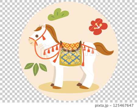 A horse illustration decorated in a Japanese style that can be used for New Year's cards for the Year of the Horse. 125467647