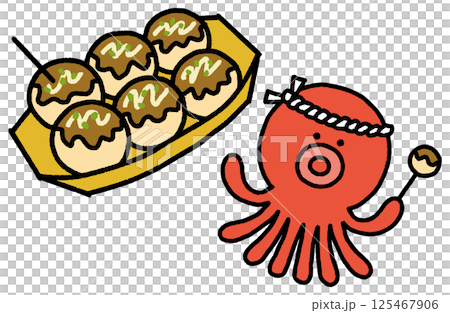 章魚燒和章魚字符 章魚燒和章魚字符 125467906