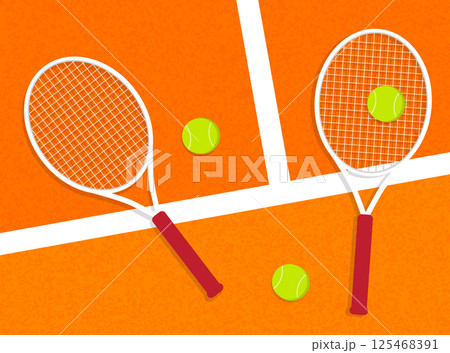 Tennis equipment on vibrant orange court background Tennis equipment on vibrant orange court background 125468391
