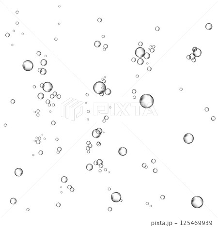 Oxygen air bubbles flow in water on white background. Oxygen air bubbles flow in water on white background. 125469939
