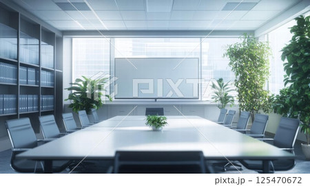 empty office room with laptop and table 125470672