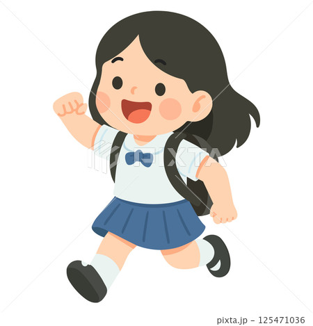 Happy Girl Schoolgirl Running with Backpack 125471036