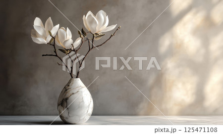 Minimalist Magnolia Arrangement in Marble Vase Minimalist Magnolia Arrangement in Marble Vase 125471108