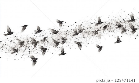 Birds Fly Together with Connection Lines, Showing Unity and Teamwork Abstract Concept. Birds Fly Together with Connection Lines, Showing Unity and Teamwork Abstract Concept. 125471141