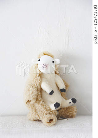 白い背景度撮った羊のぬいぐるみ 125471593