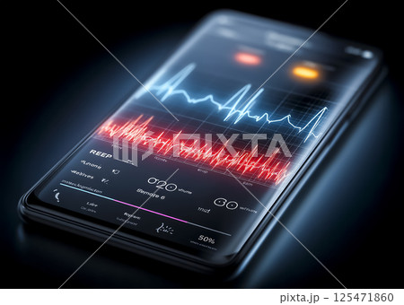 スリープテック　睡眠状況を記録するアプリ　スマートフォンのイメージ素材 125471860