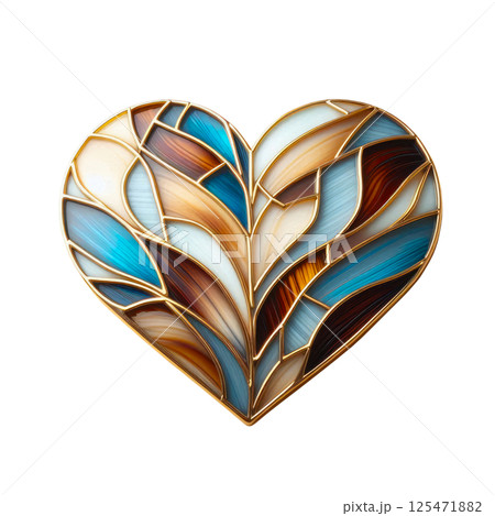 Colorful heart made in stained glass technique, white background, minimalism 125471882