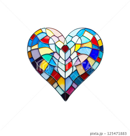 Colorful heart made in stained glass technique, white background, minimalism Colorful heart made in stained glass technique, white background, minimalism 125471883