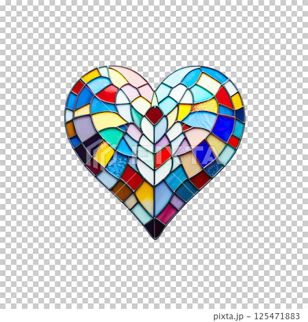 Colorful heart made in stained glass technique, white background, minimalism Colorful heart made in stained glass technique, white background, minimalism 125471883