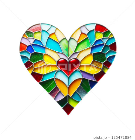 Colorful heart made in stained glass technique, white background, minimalism Colorful heart made in stained glass technique, white background, minimalism 125471884