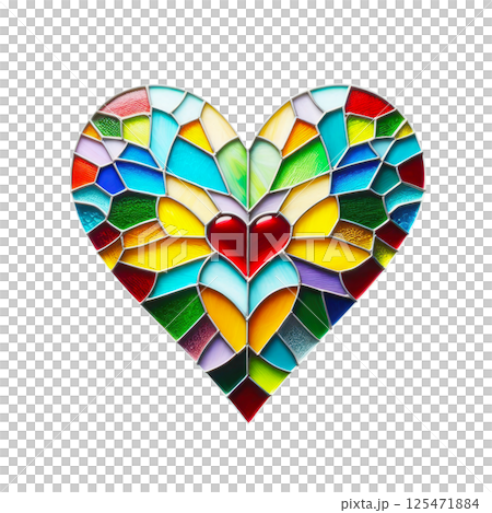 Colorful heart made in stained glass technique, white background, minimalism 125471884