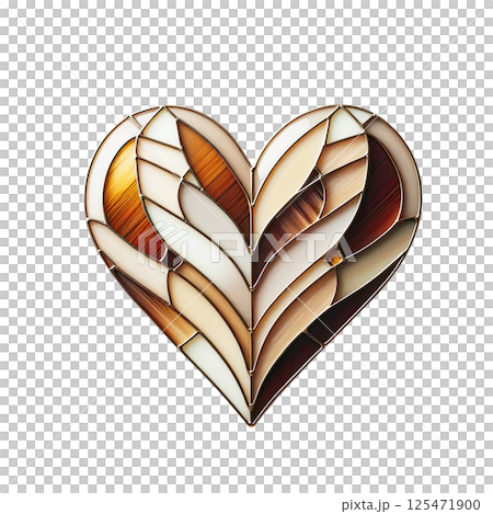 Heart made of brown, gold and beige stained glass, white background, minimalism Heart made of brown, gold and beige stained glass, white background, minimalism 125471900