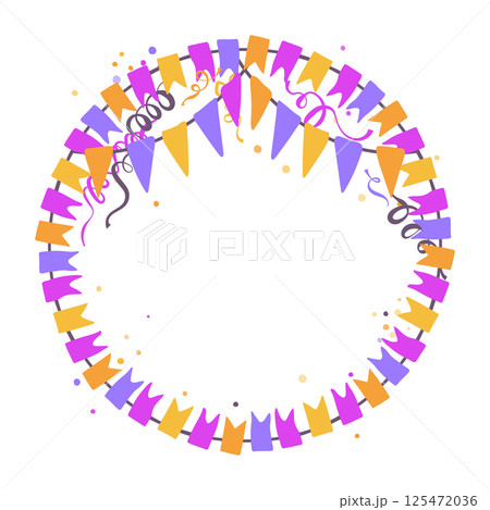 Cute round wreath of colorful flags and confetti. Perfect for holiday cards and invitations. Cute round wreath of colorful flags and confetti. Perfect for holiday cards and invitations. 125472036