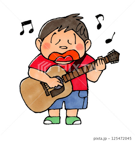 ギターを弾きながら歌う男の子 125472045